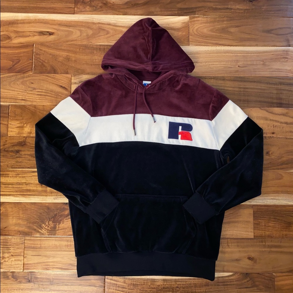 Vintage Russell Athletic Velour Hoodie Sweatshirt